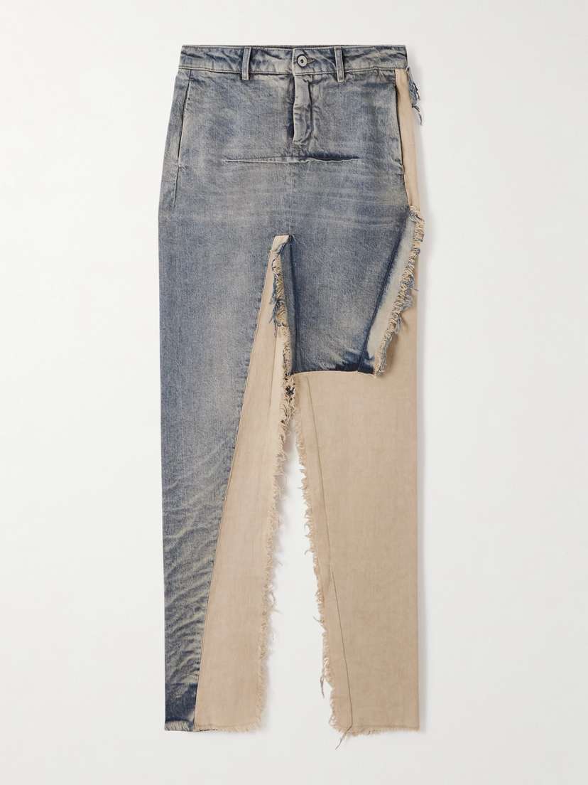 Rick Owens Distressed Cotton-trimmed Denim Maxi Skirt