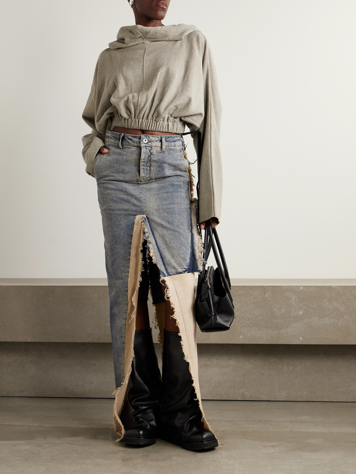 Distressed Cotton-Trimmed Denim Maxi
