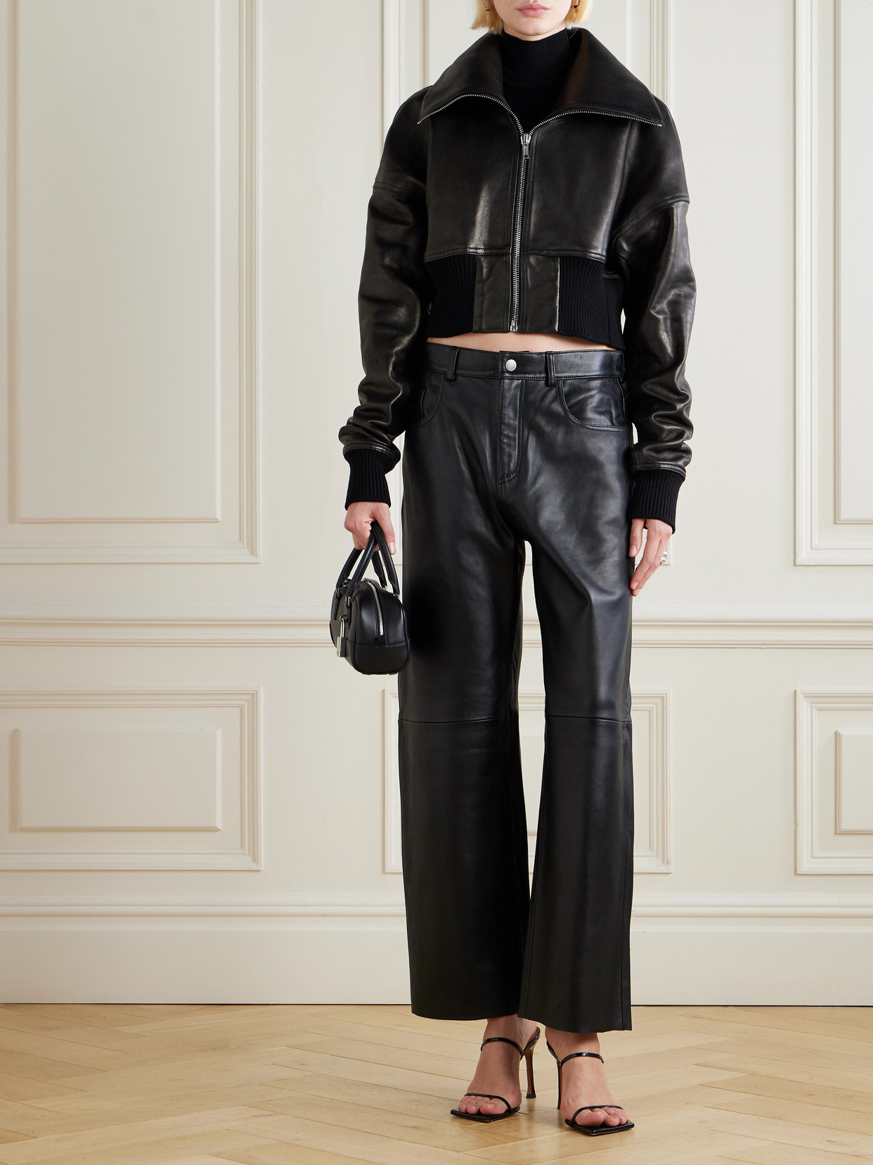 Rick Owens Cropped Padded Leather Jacket In Black