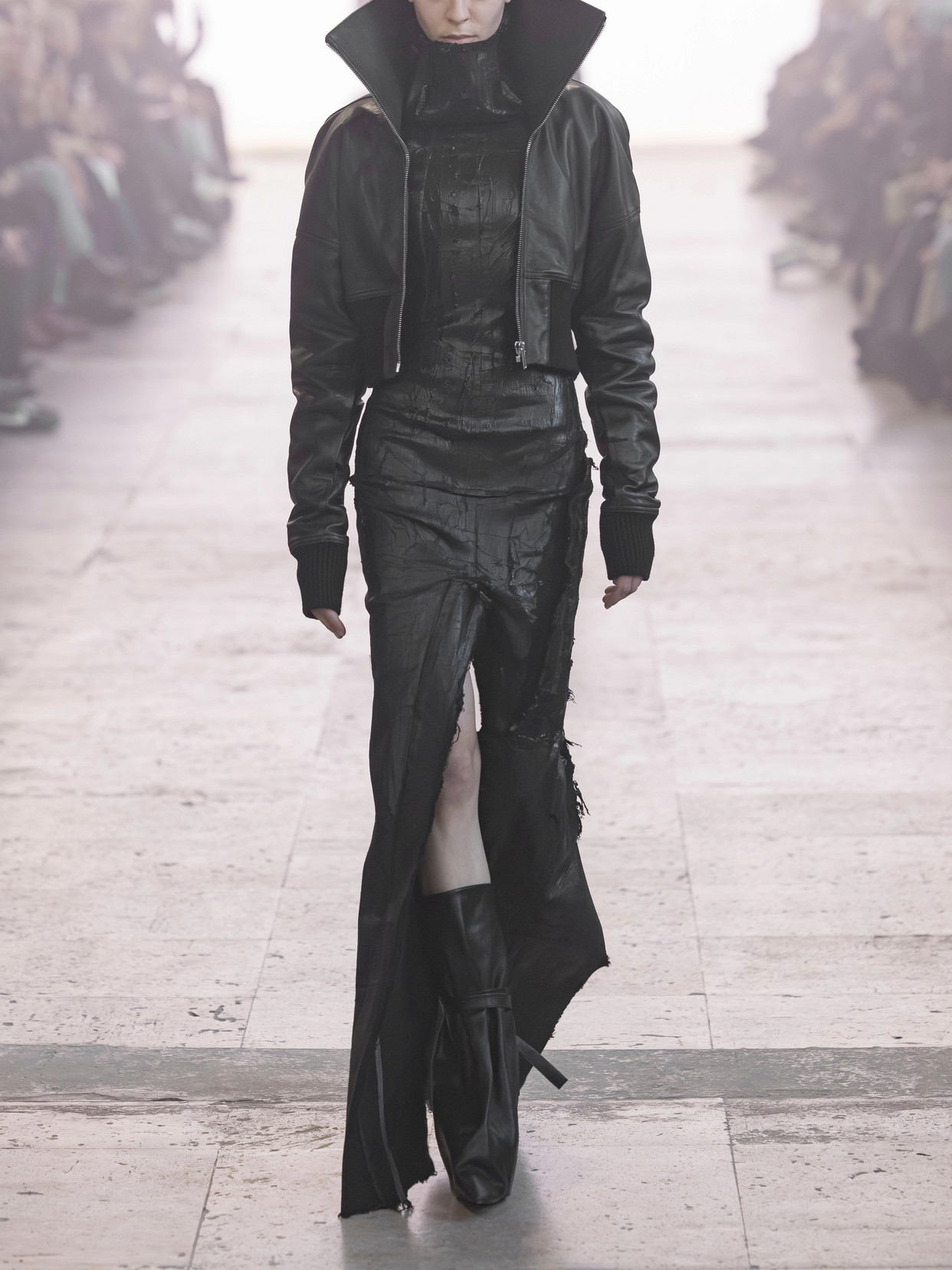 Rick Owens Cropped Padded Leather Jacket In Black