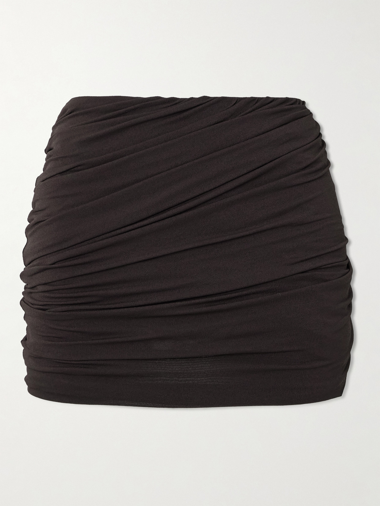 Rick Owens Luna Gathered Stretch-jersey Mini Skirt In Brown