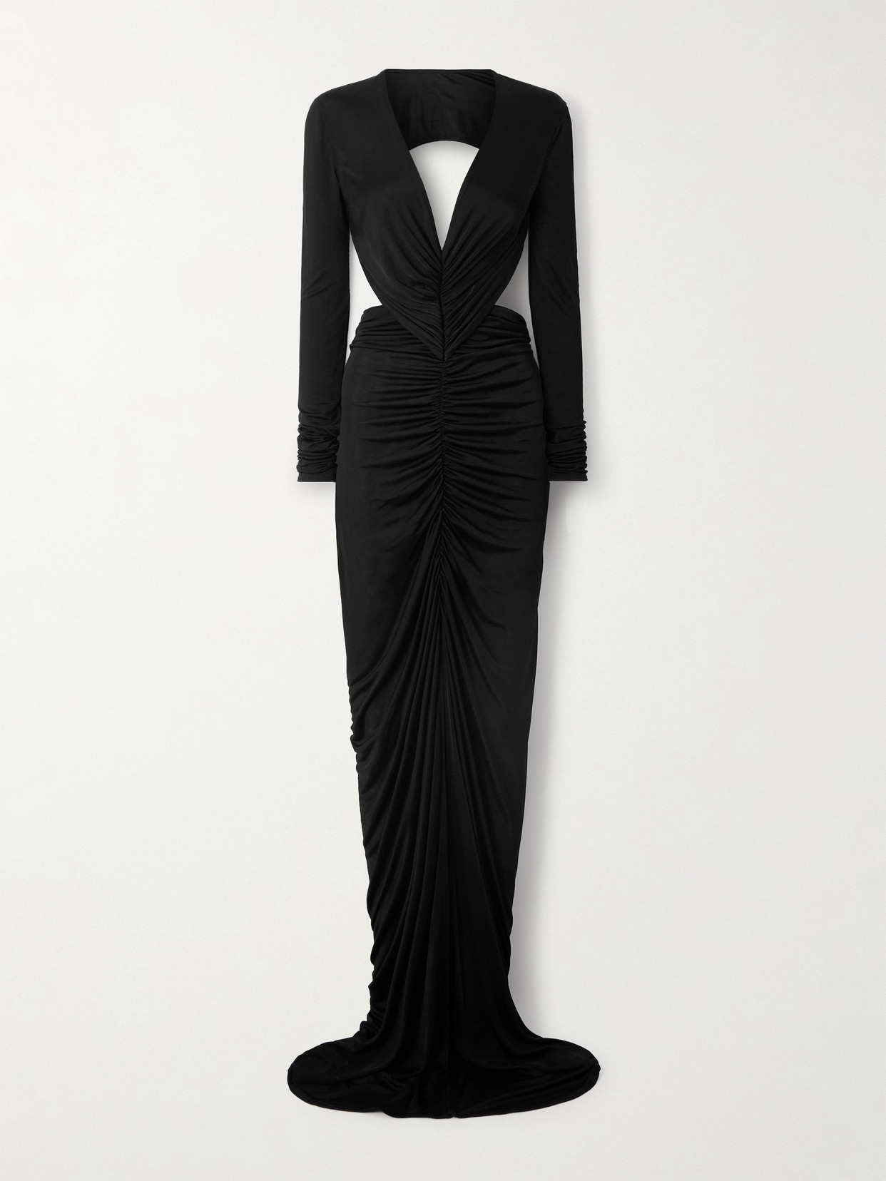 Rick Owens Poppy Open-back Ruched Jersey Gown In Black