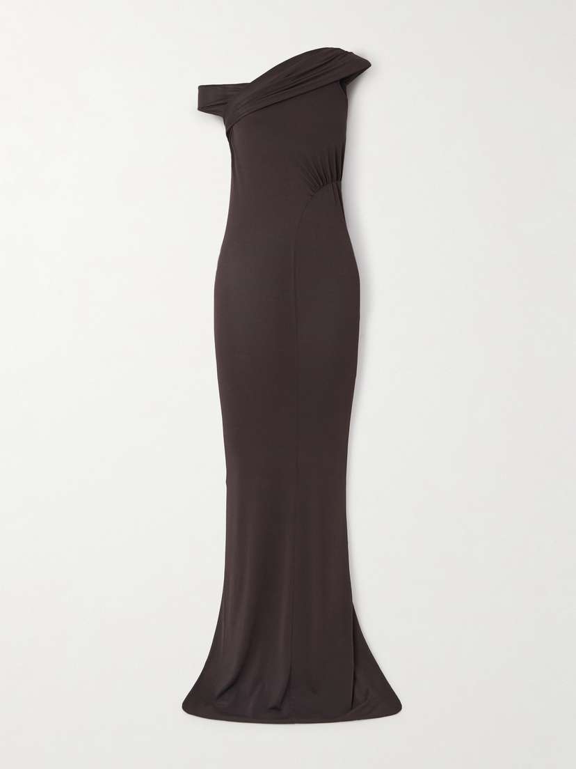 Rick Owens Sahara Asymmetric Paneled Gathered Jersey Gown