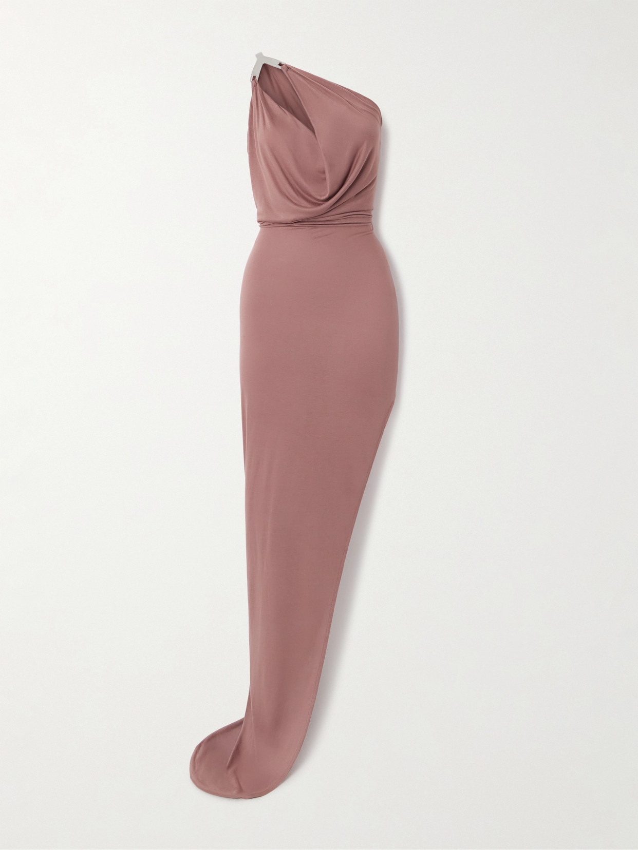 Rick Owens Hydra Aaliyah One-shoulder Asymmetric Embellished Draped Jersey Gown In Pink