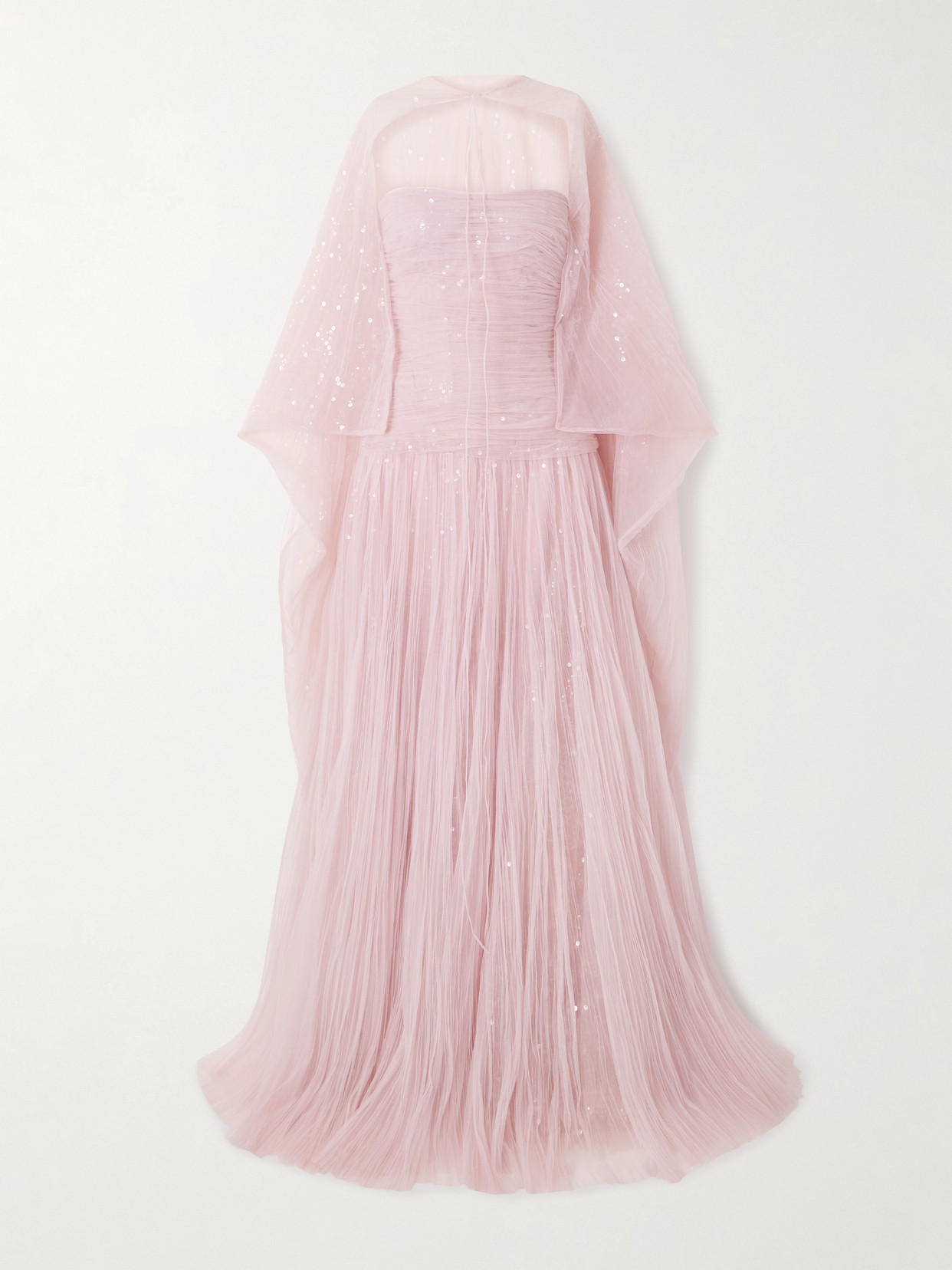 Marmar Halim Cape-effect Sequined Plissé-chiffon Gown In Pink