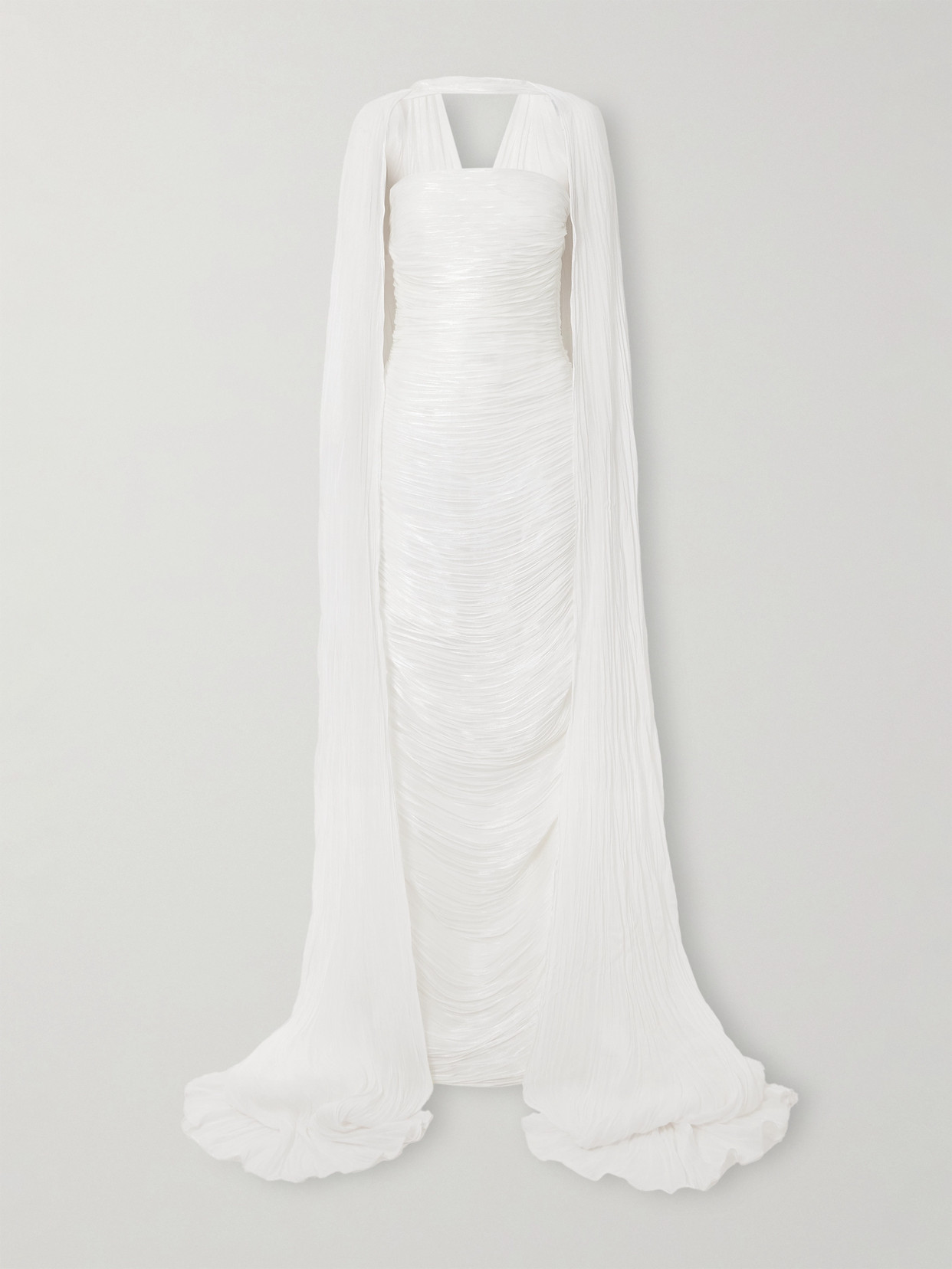 Marmar Halim Cape-effect Metallic Plissé-taffeta Gown In White
