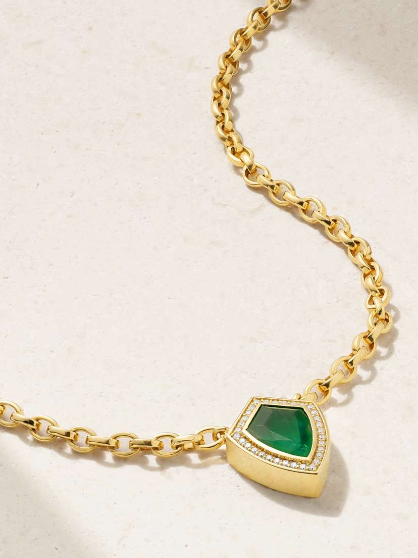 KOLOURS JEWELRY Kite 14-karat Gold, Emerald And Diamond Necklace