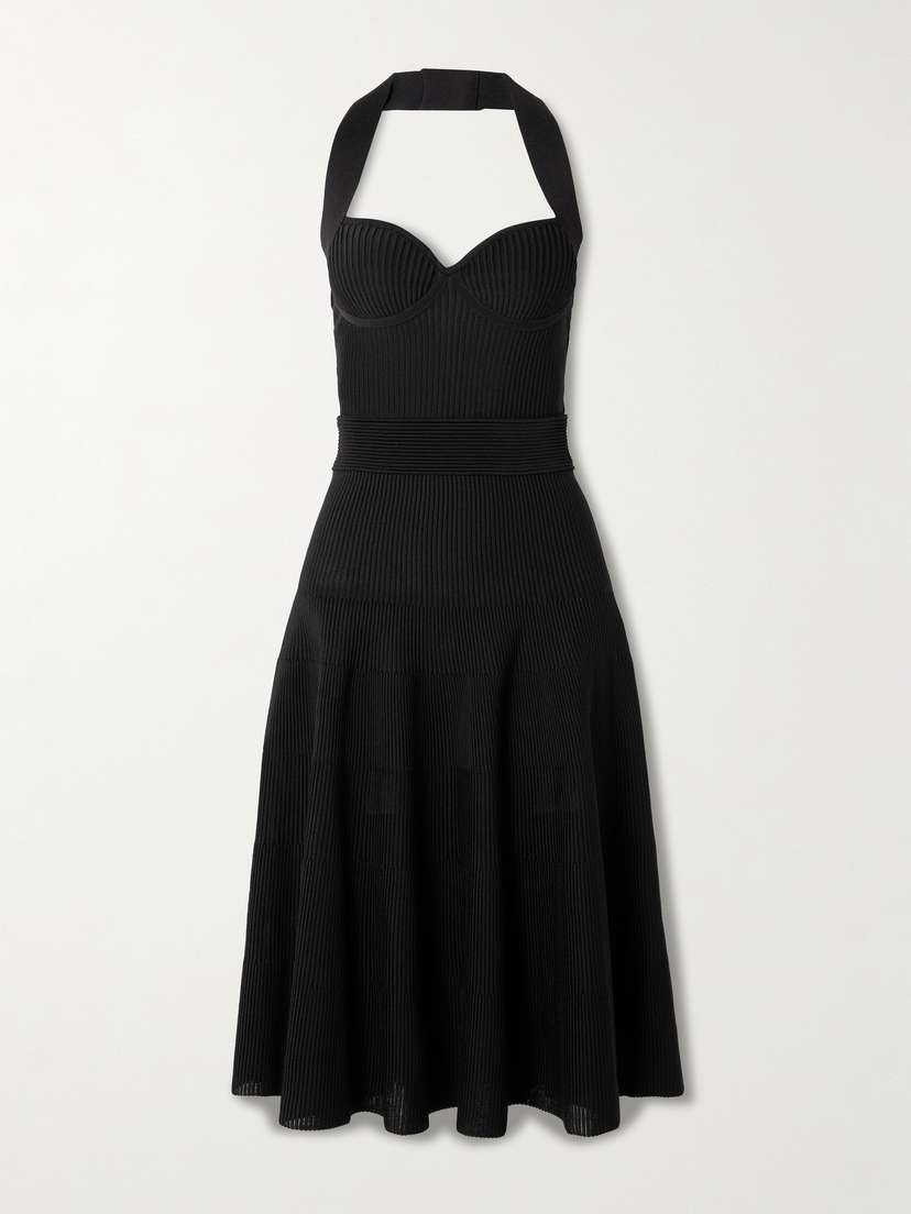 Balmain Ribbed Jersey Halterneck Midi Dress