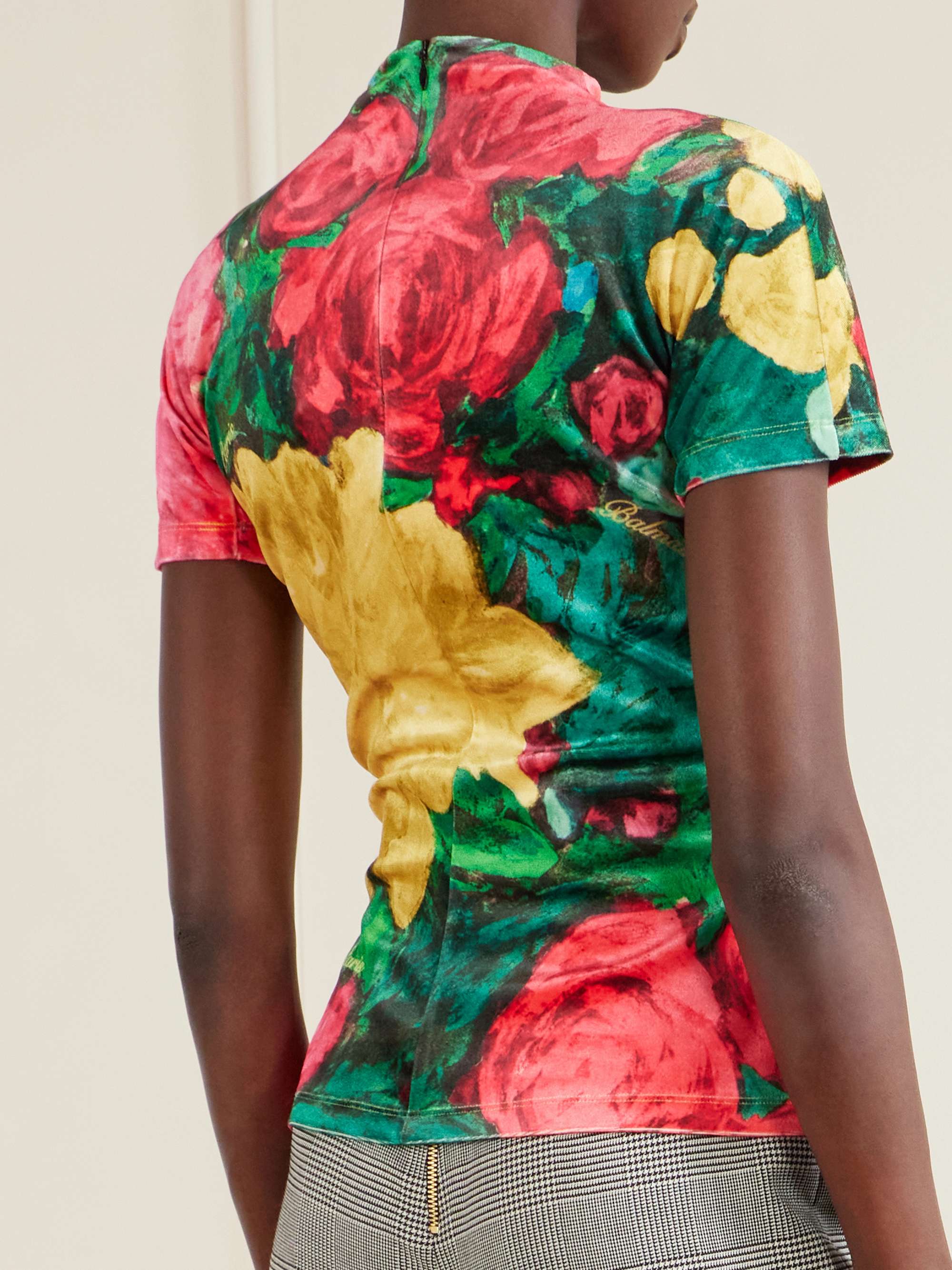 T-shirt Balmain Imprimé Fleurs Rouge - Taille L - Neuf Sans étiquettes