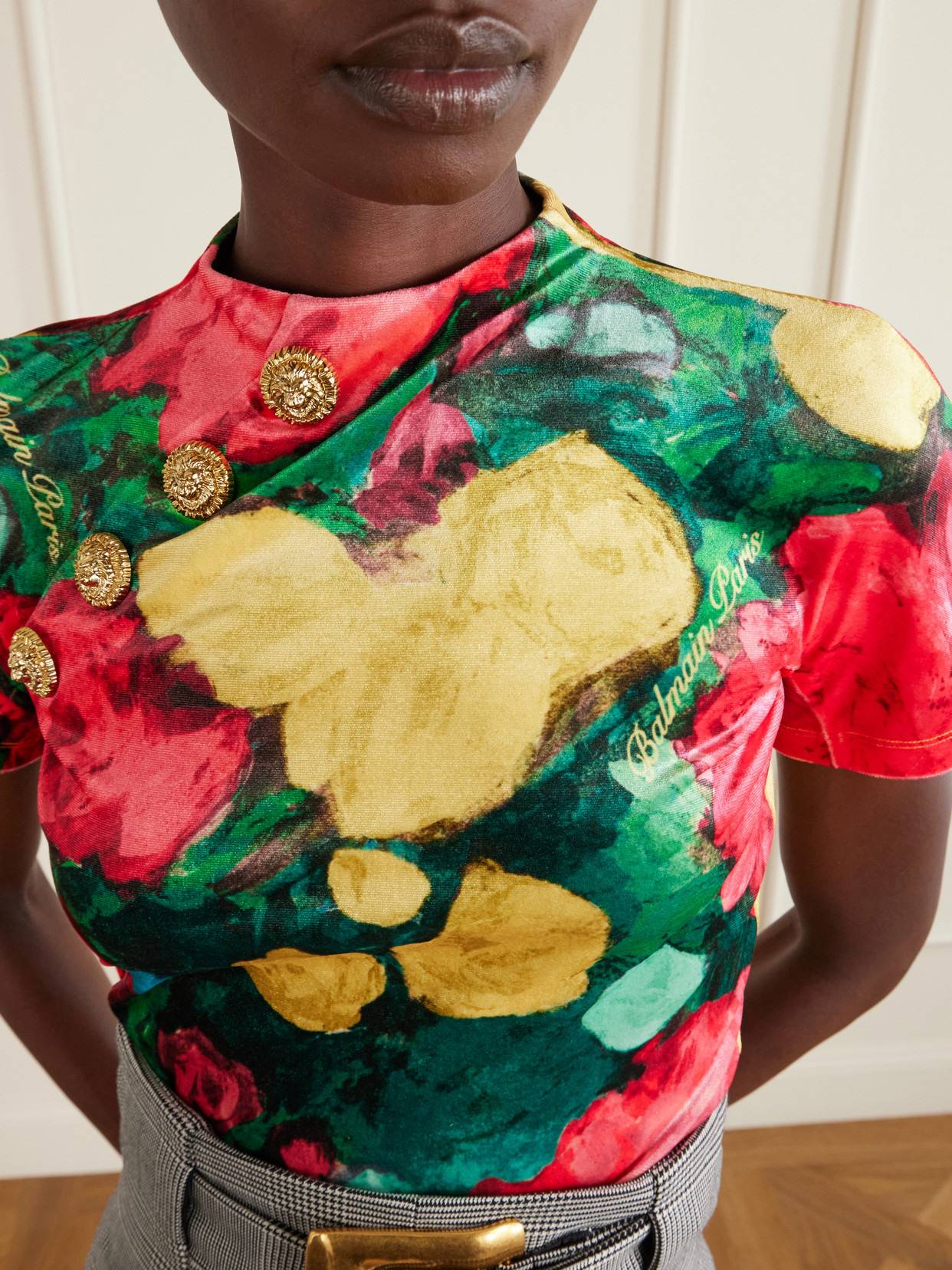Floral-Print Velvet T-Shirt