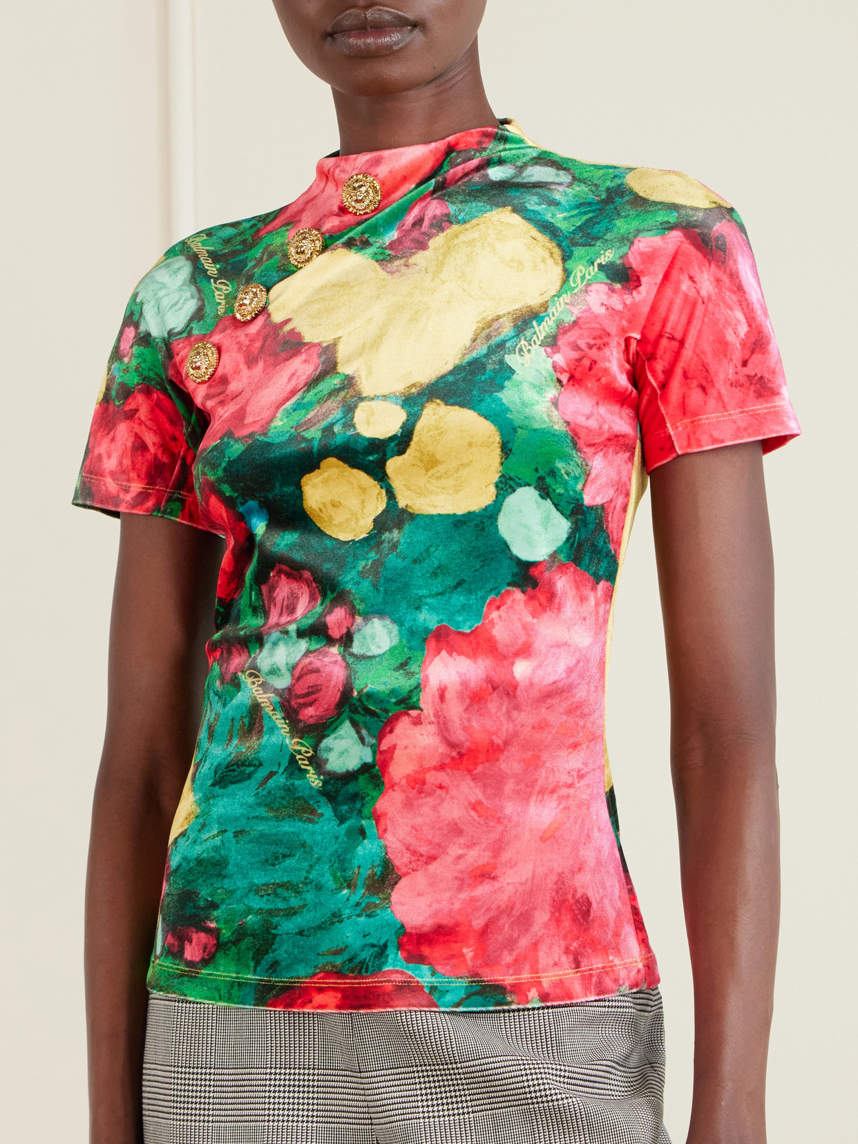 Floral-Print Velvet T-Shirt
