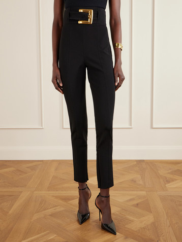 Balmain Belted stretch-ponte skinny pants