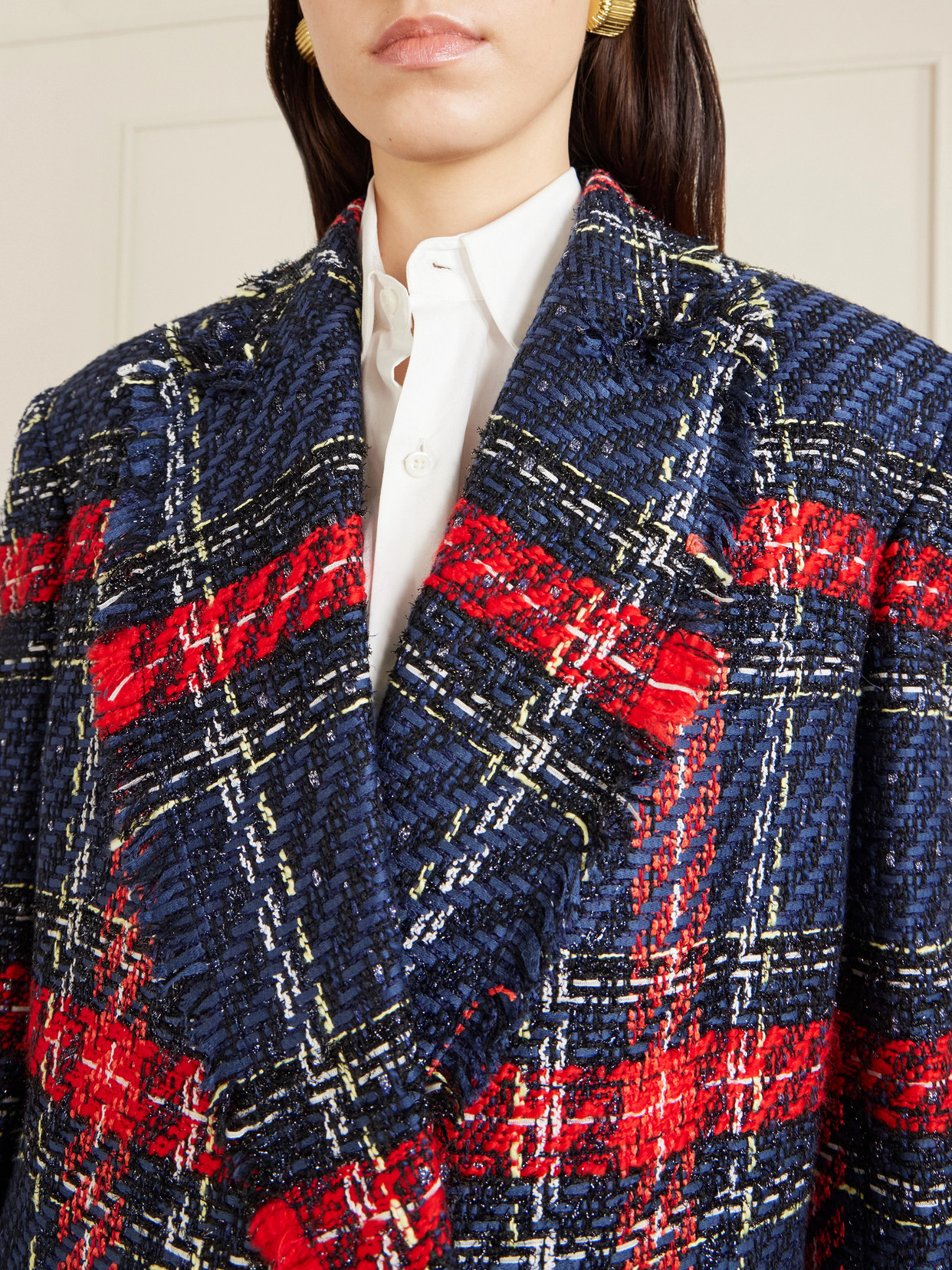 Balmain Fringed Checked Tweed Jacket In Multi