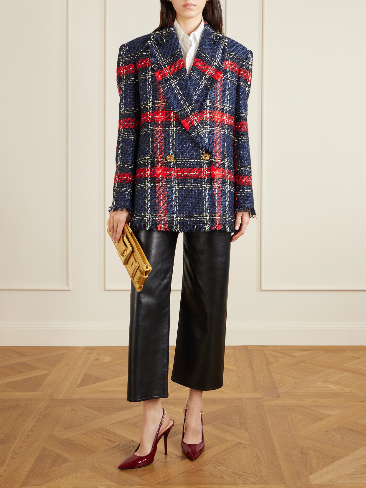 Balmain Fringed Checked Tweed Jacket In Multi