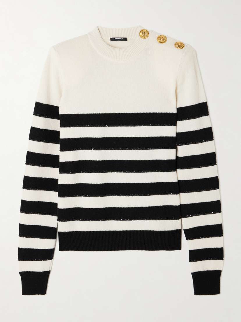 Balmain Embellished Striped Knitted Sweater