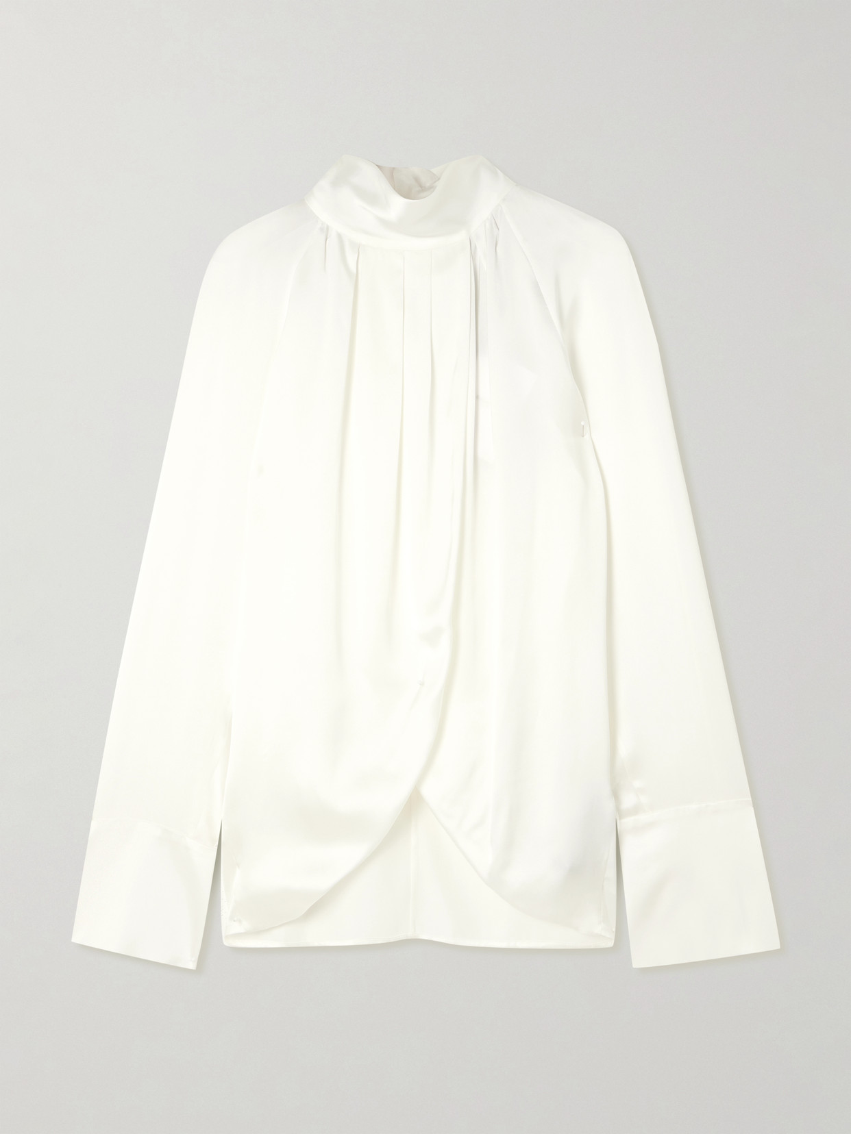 Balmain High Neck Long Sleeve Silk Blend Top In White