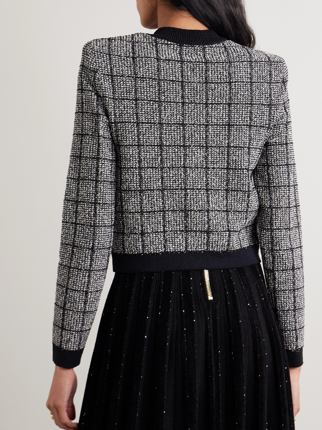 Balmain Metallic Tweed Cardigan In Black