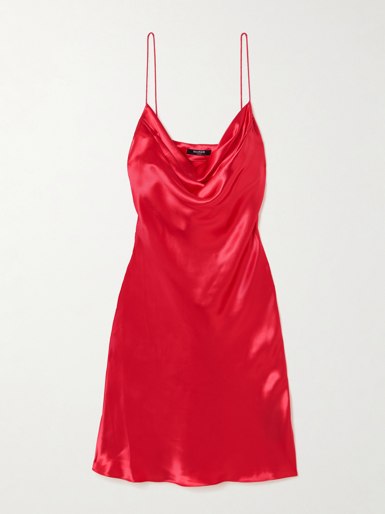 Balmain Draped Satin Mini Dress In Red
