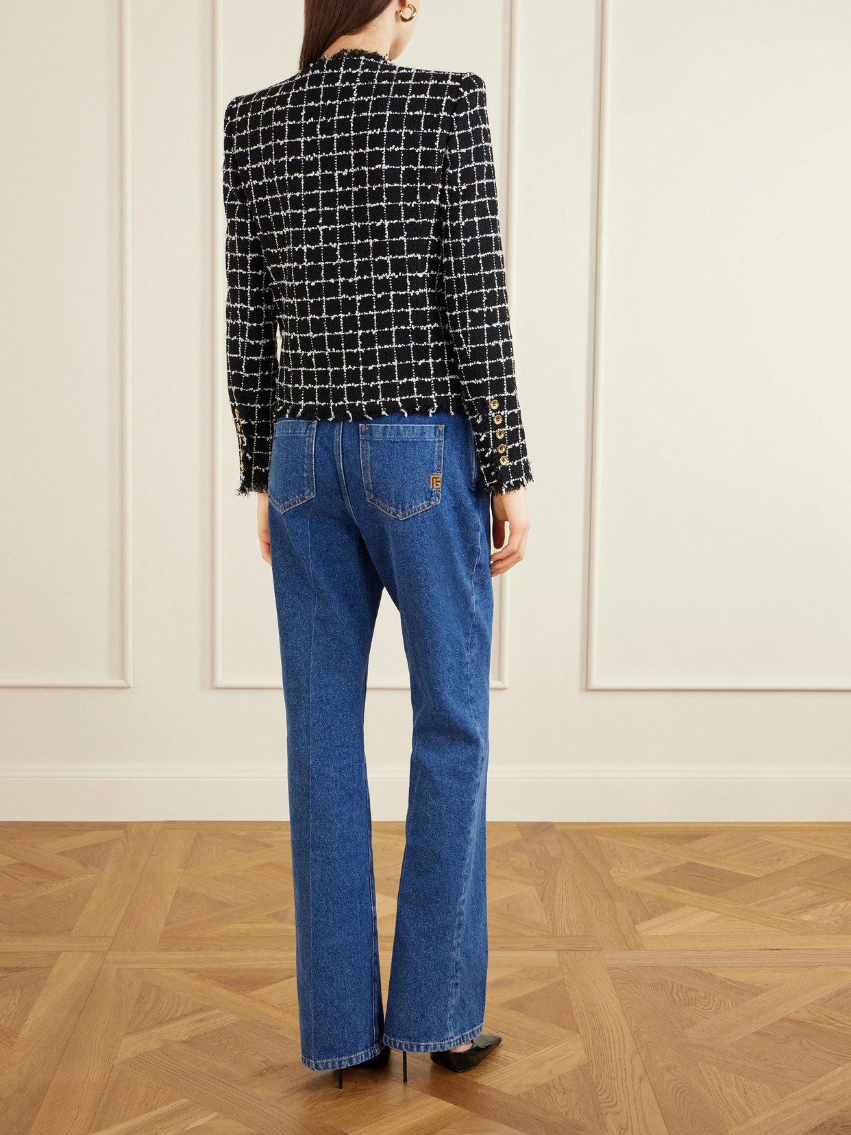 Balmain Tweed Jacket Long Sleeves Frayed Edges In Multi