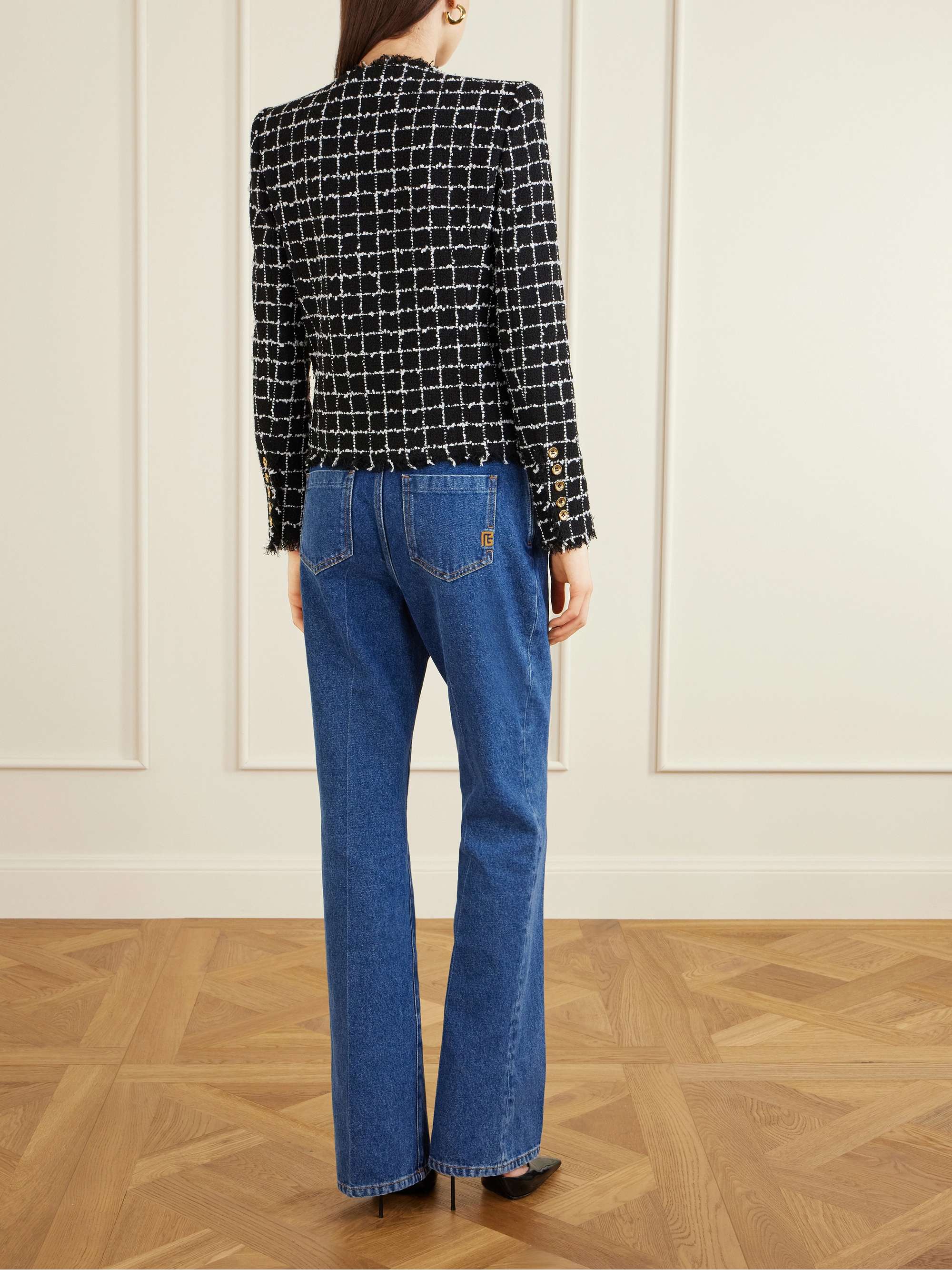 BALMAIN Frayed checked bouclé-tweed jacket | NET-A-PORTER
