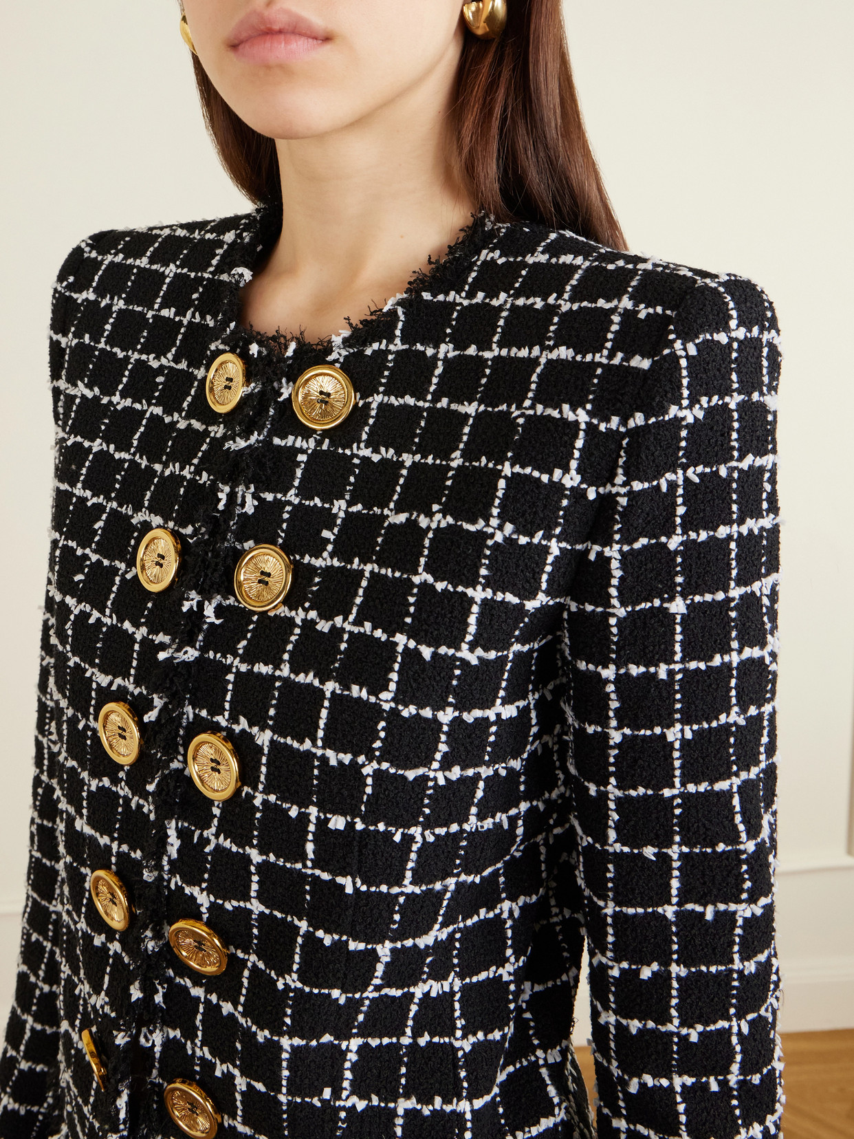 Balmain Tweed Jacket Long Sleeves Frayed Edges In Multi