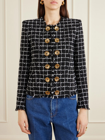 Balmain Frayed checked bouclé-tweed jacket