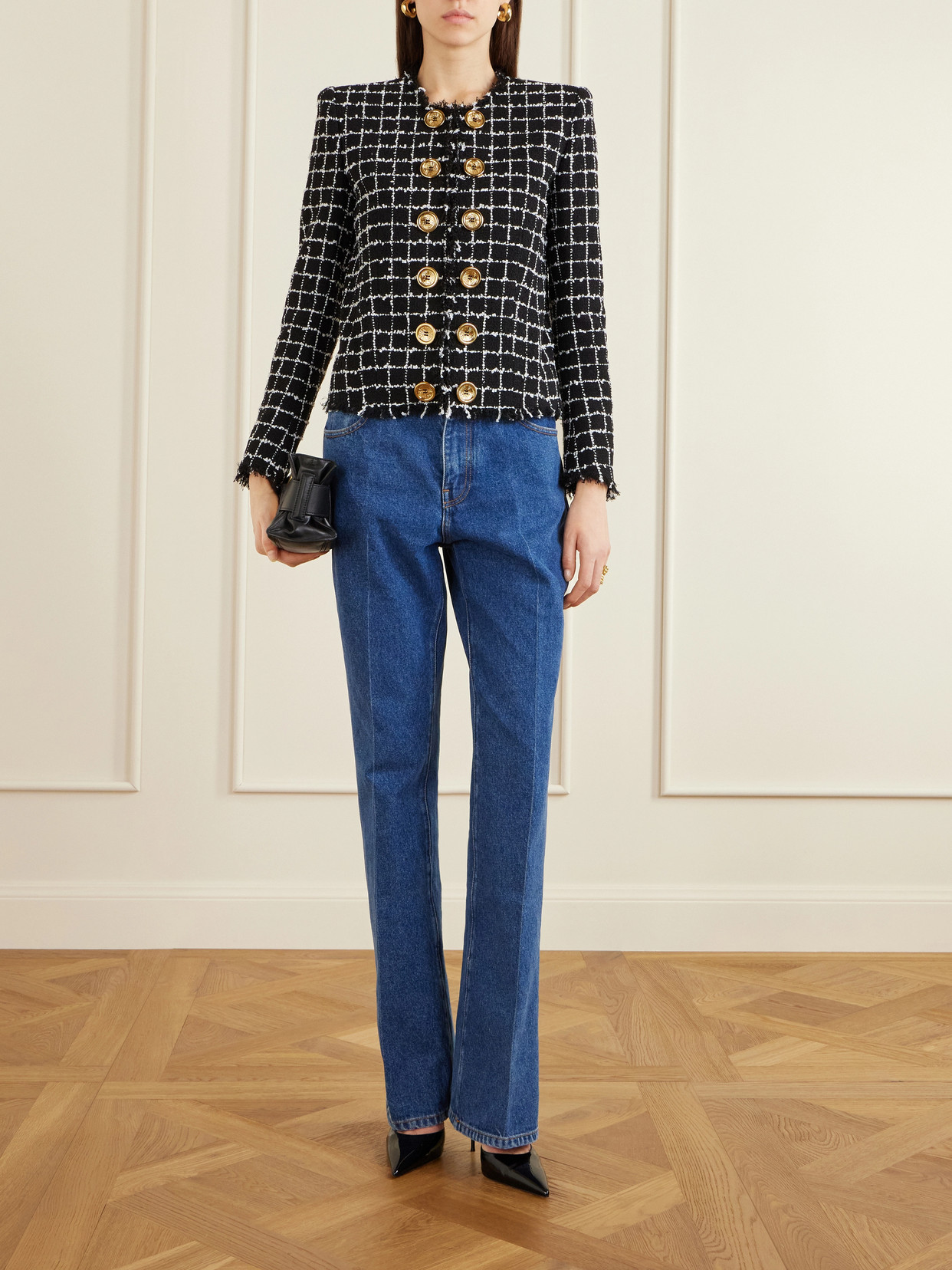 Balmain Tweed Jacket Long Sleeves Frayed Edges In Multi