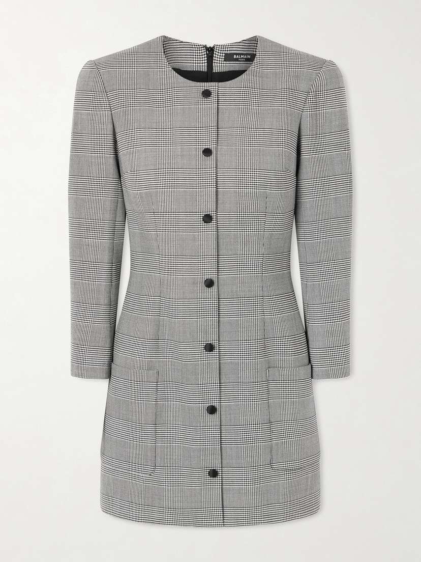 Balmain Prince Of Wales Wool-blend Mini Dress