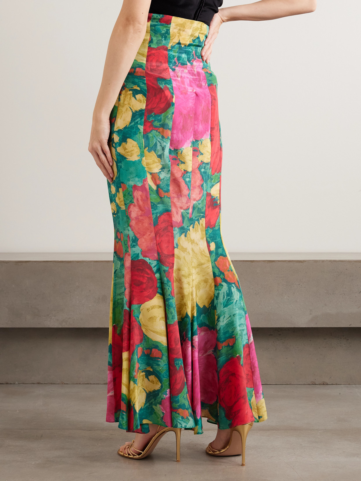 Paneled Floral-Print Maxi