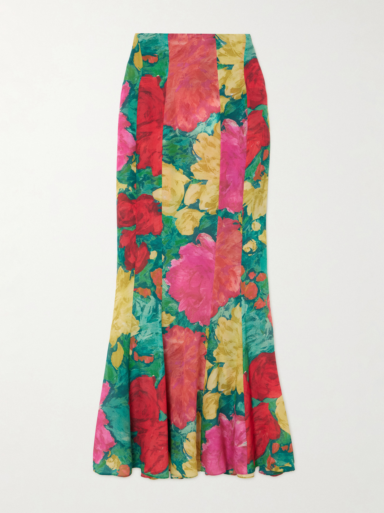 Balmain Paneled Floral-print Silk Maxi Skirt In Multi
