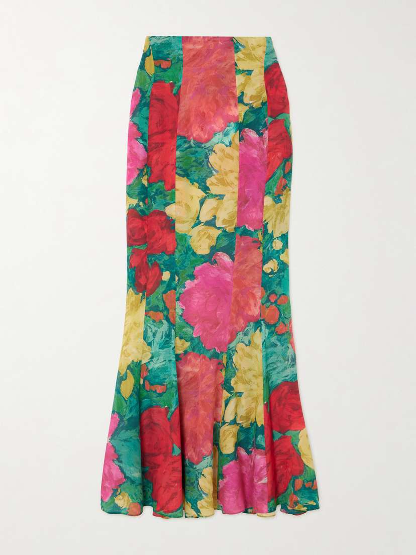 Balmain Paneled Floral-print Silk Maxi Skirt