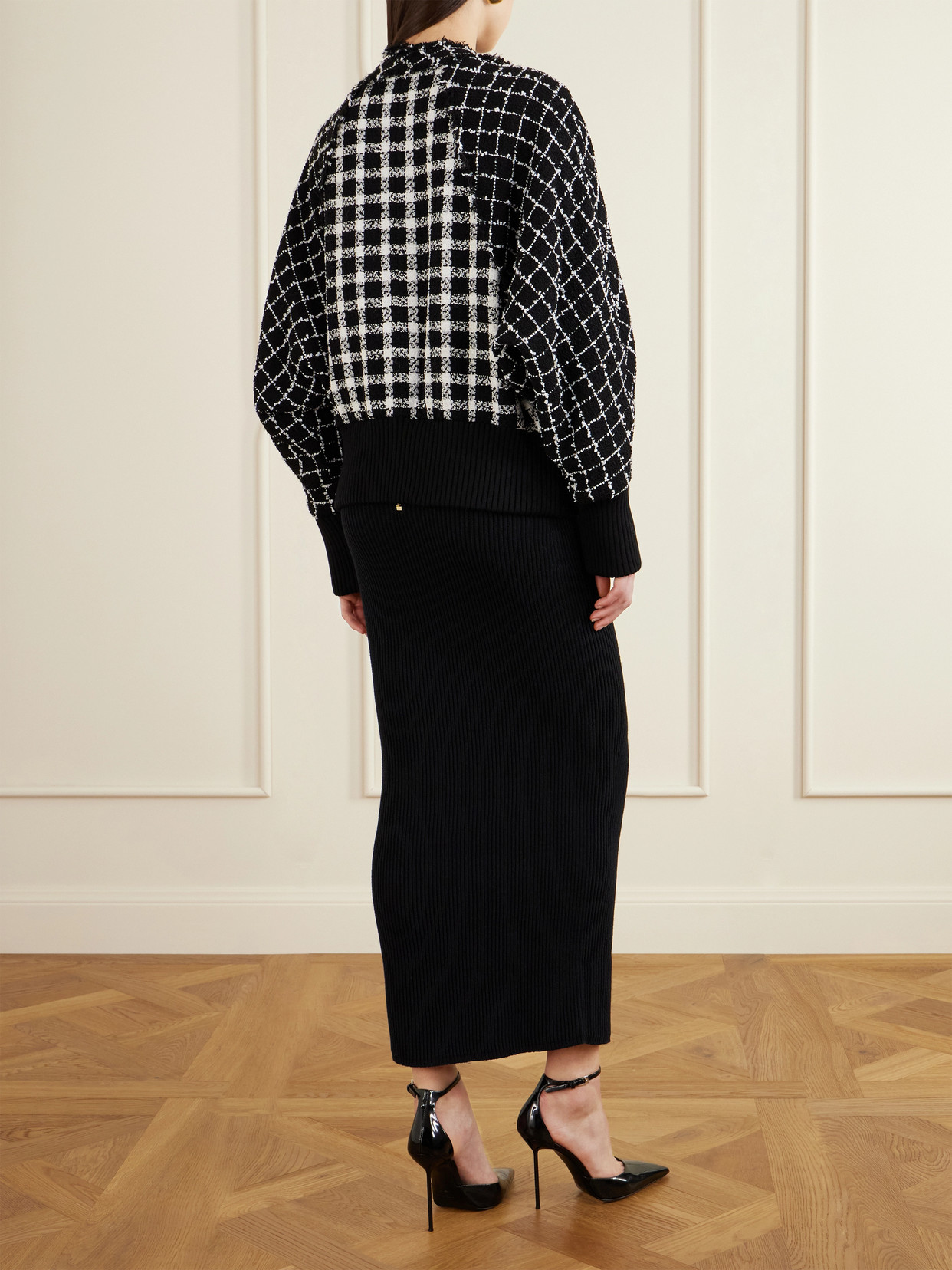 Balmain Oversized Bomber Jacket In Mixed Tweed In Black