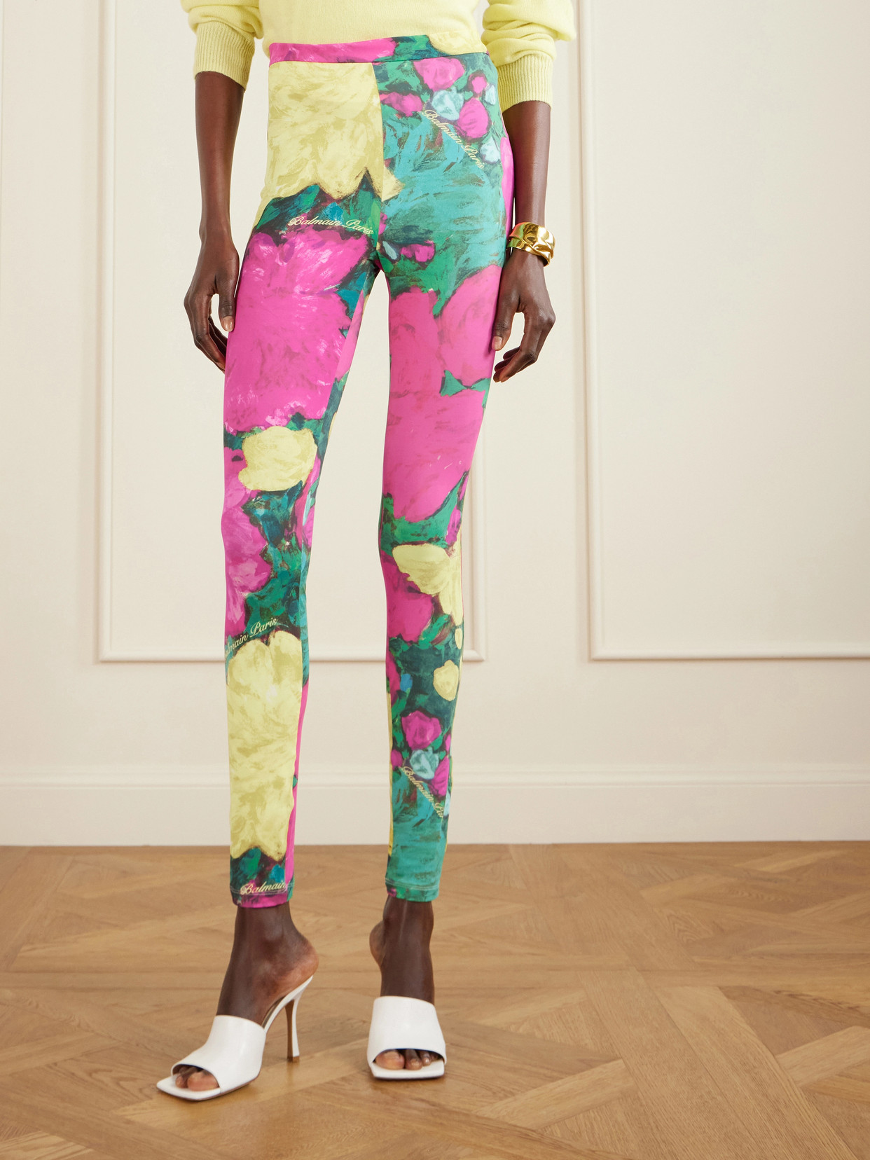 Balmain Printed Stretch-jersey Leggings In Multi