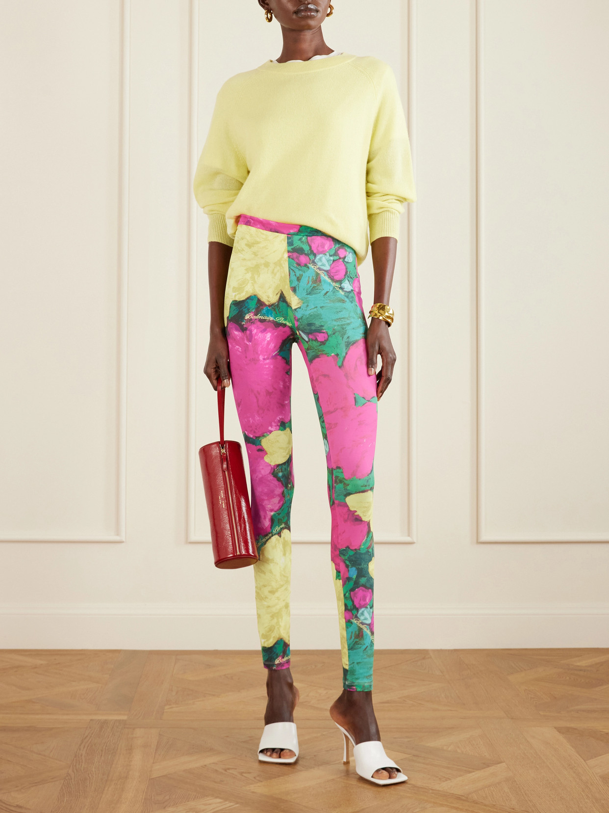 Balmain Printed Stretch-jersey Leggings In Multi