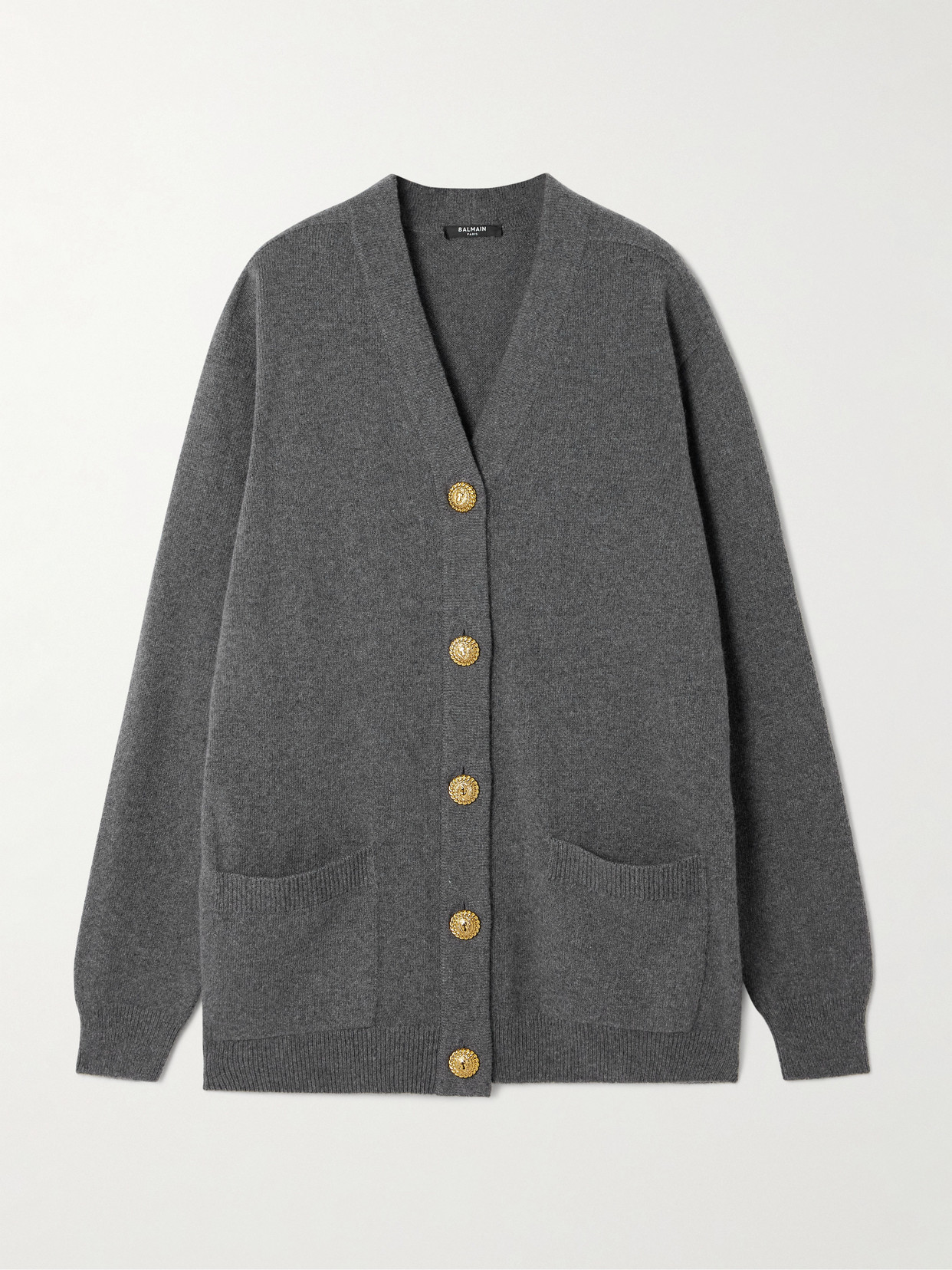 Balmain Cashmere And Wool-blend Cardigan In Gray