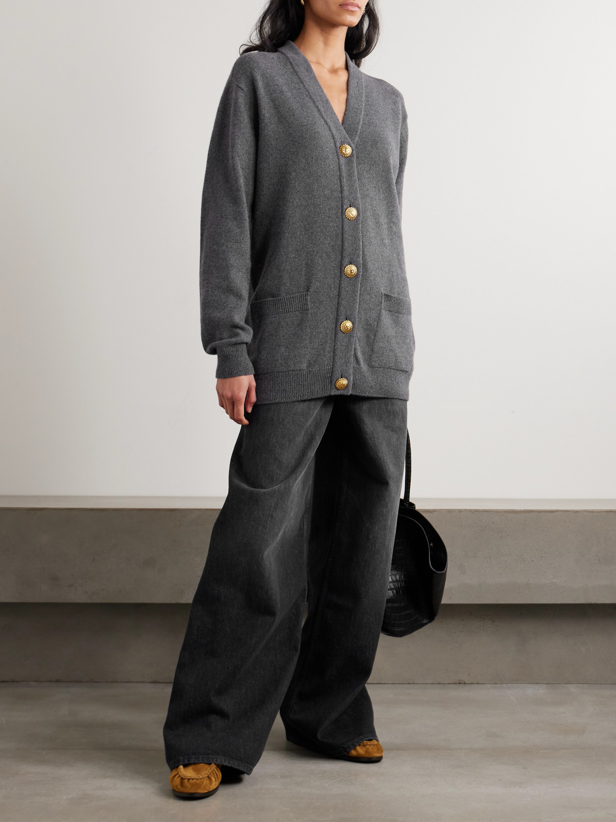 Balmain Cashmere And Wool-blend Cardigan In Gray