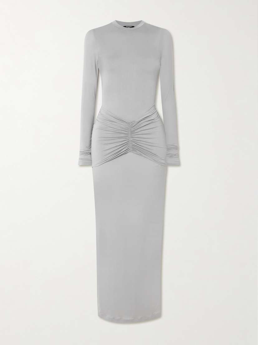 Balmain Ruched Stretch-jersey Maxi Dress