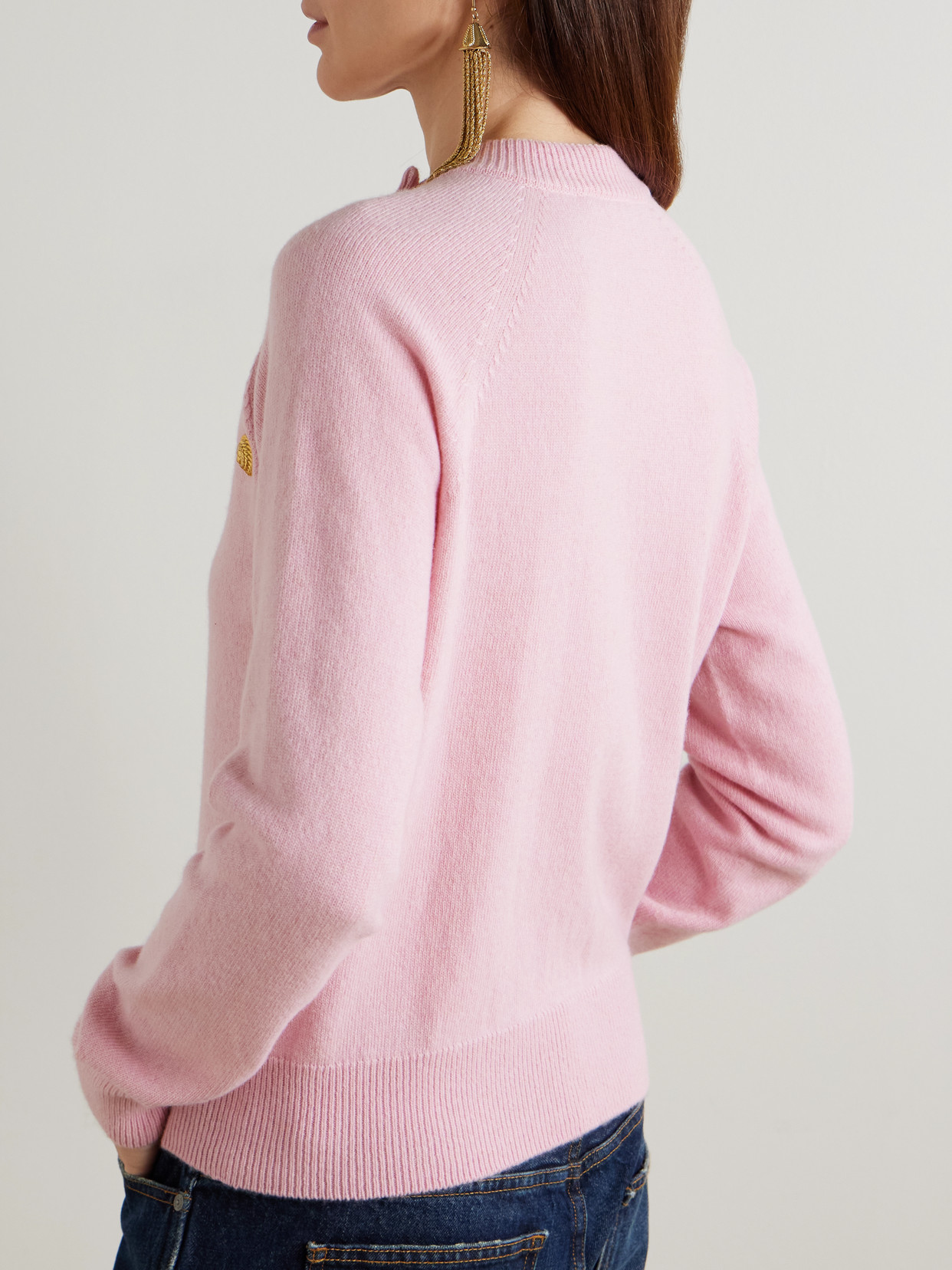 Balmain Button-embellished Cashmere And Wool-blend Sweater In Pink