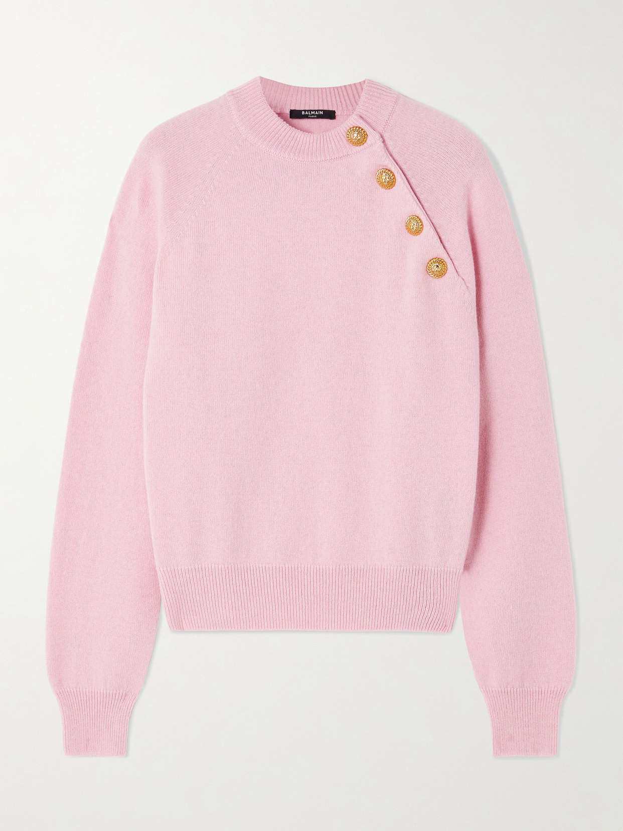 Balmain Button-embellished Cashmere And Wool-blend Sweater In Pink