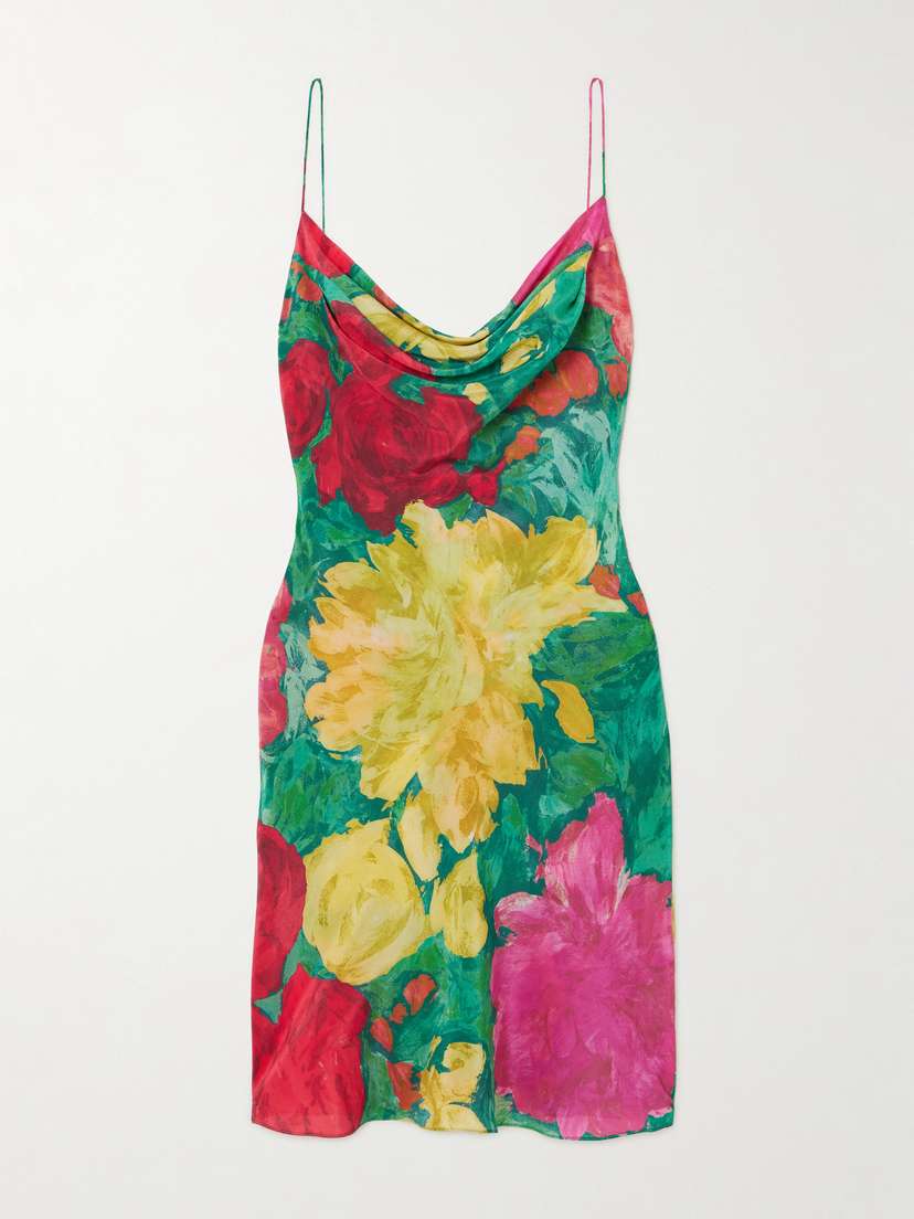 Draped Floral-print Silk Mini Dress