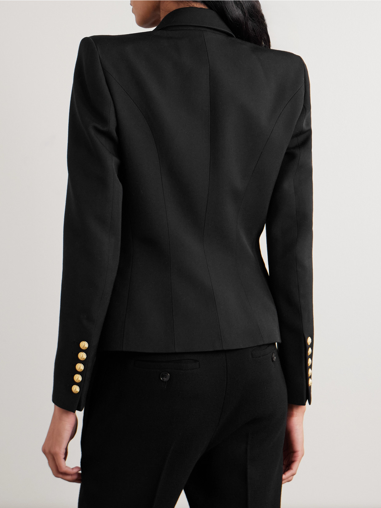 Balmain Double-breasted Grain De Poudre Wool Blazer In Black