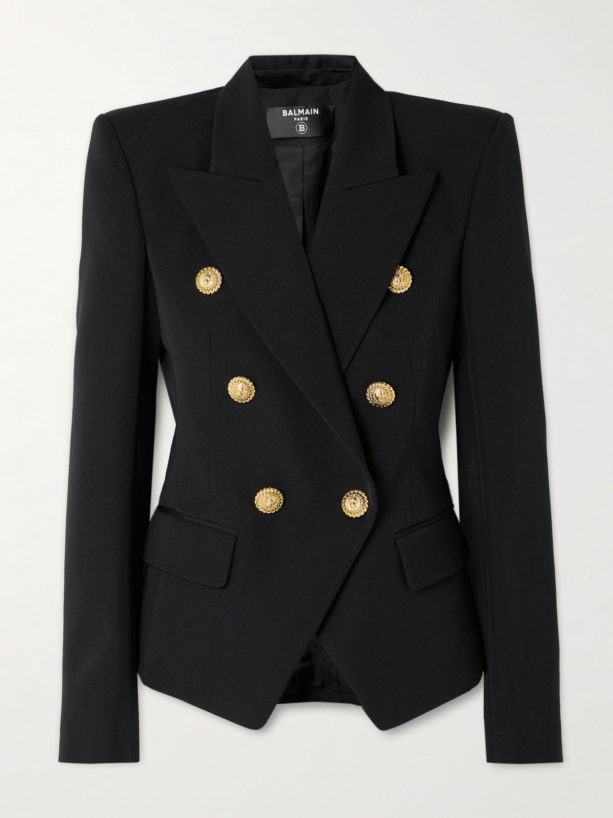 Balmain Double-breasted Grain De Poudre Wool Blazer In Black