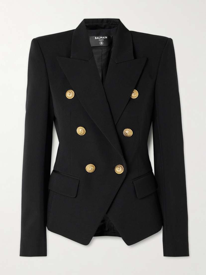 Balmain Double-breasted Grain De Poudre Wool Blazer