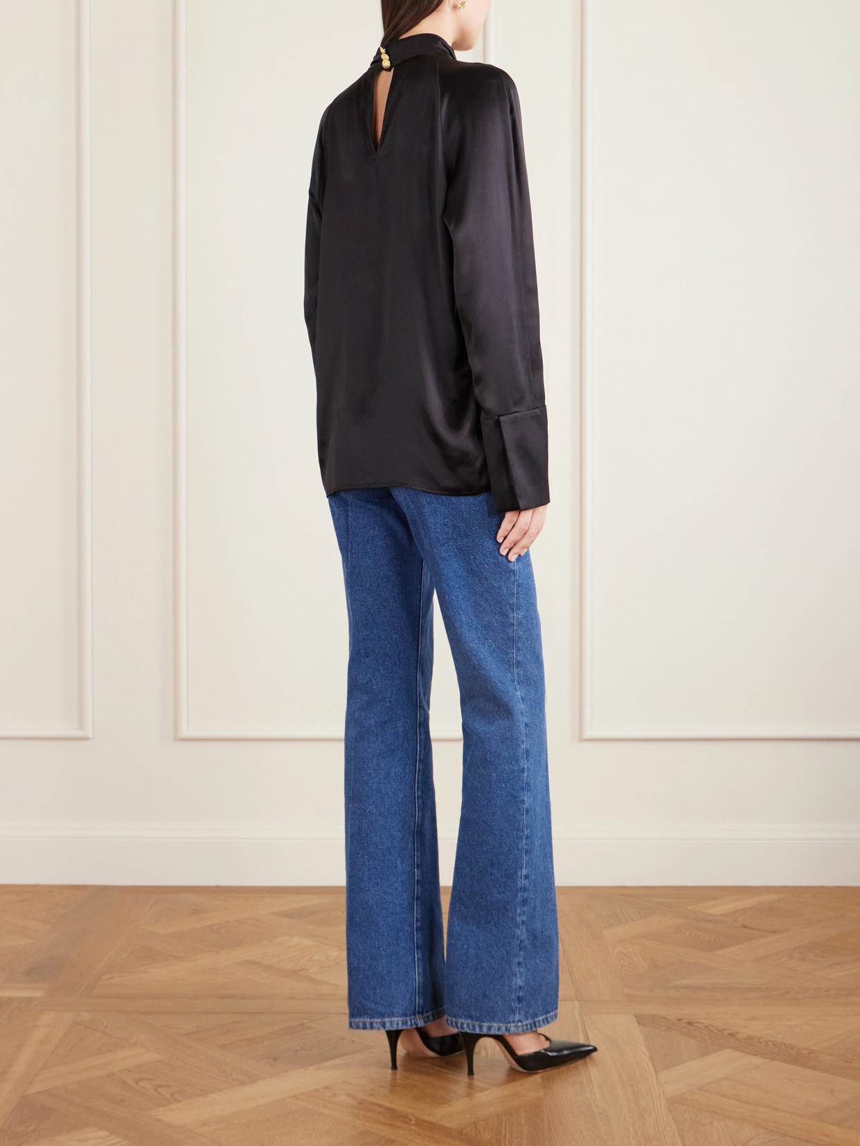 Balmain Draped Silk Blouse In Black