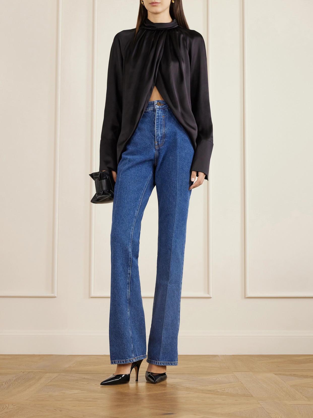 Balmain Draped Silk Blouse In Black