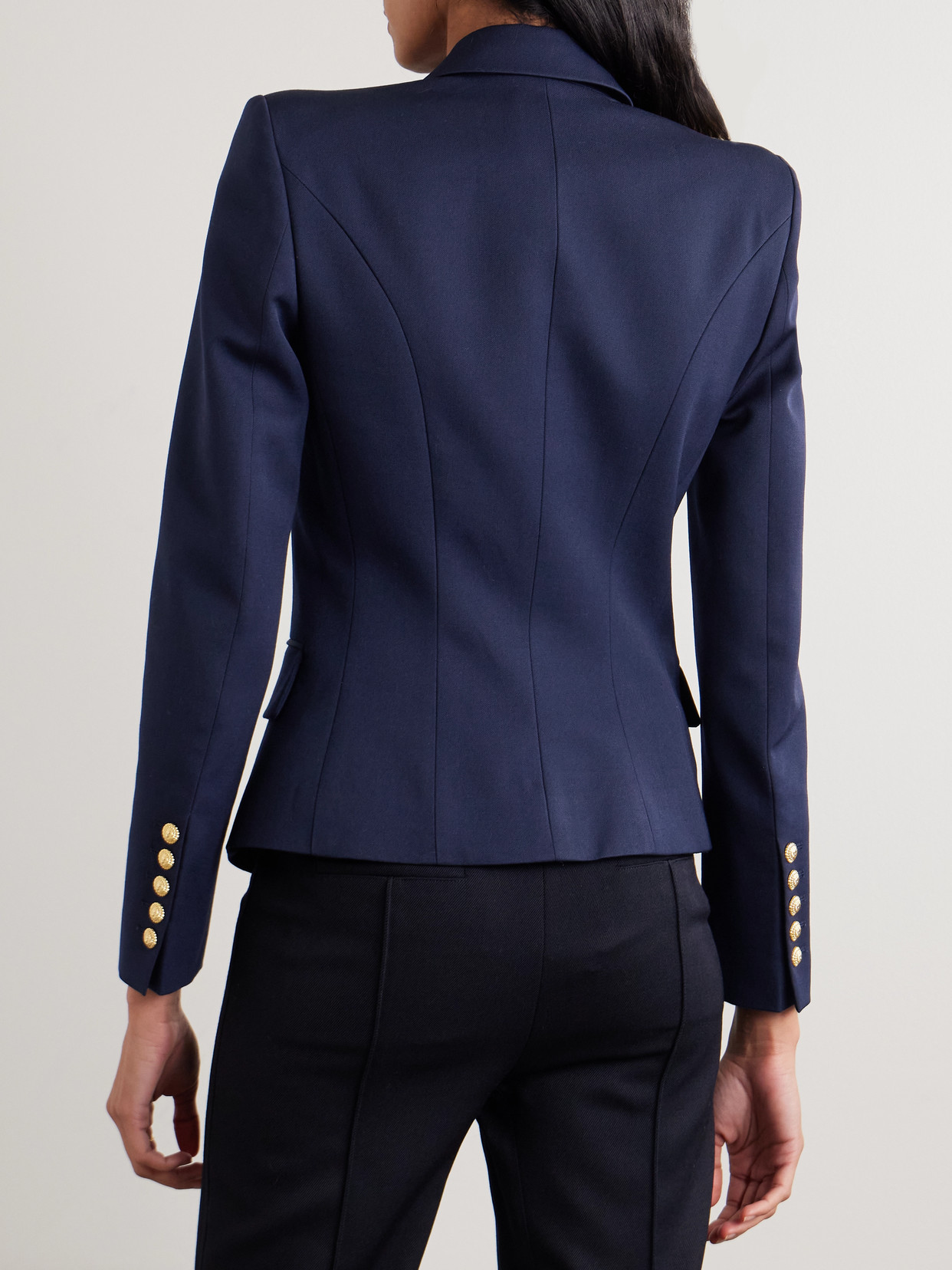 Balmain Double-breasted Grain De Poudre Wool Blazer In Blue