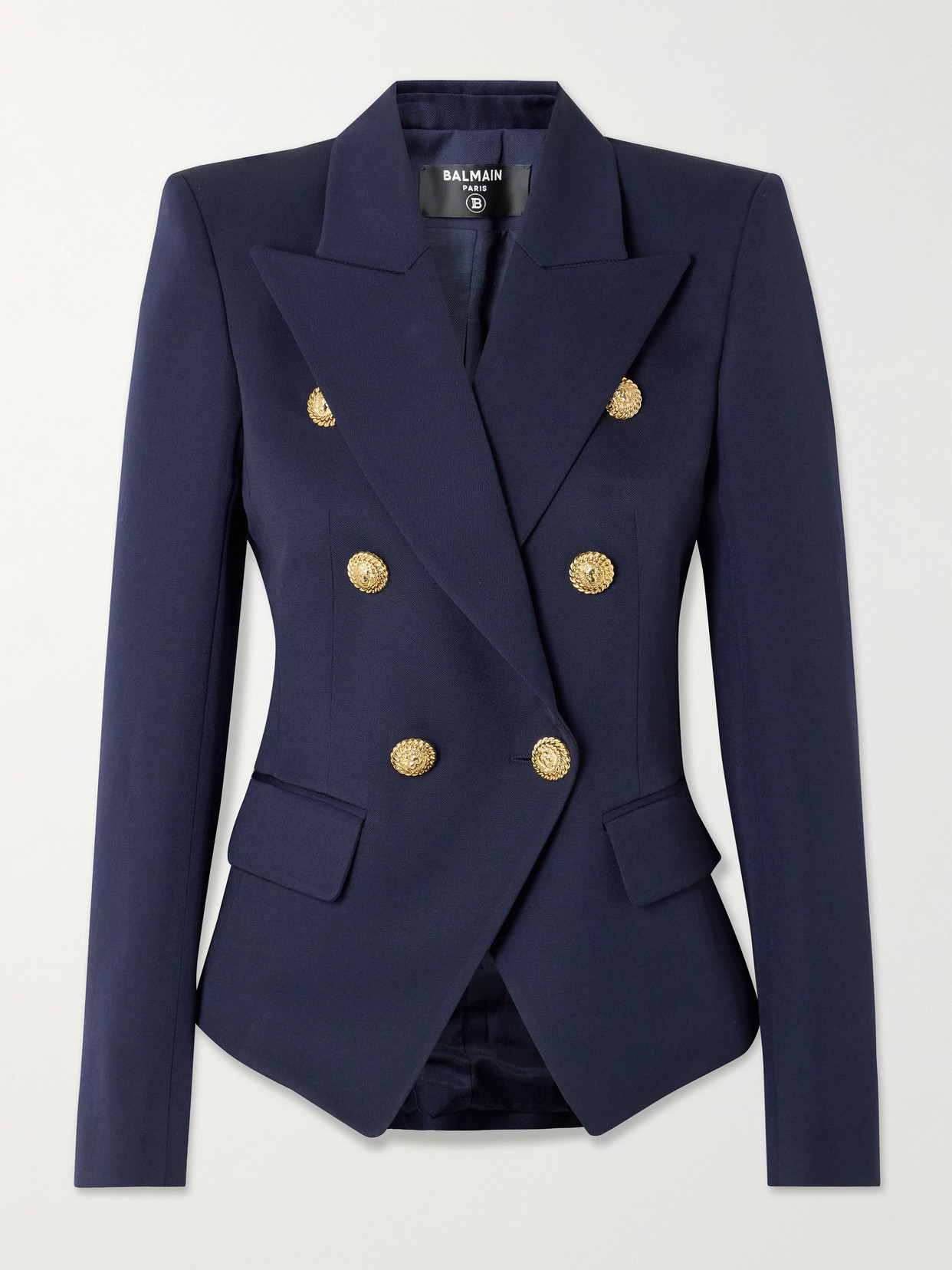 Balmain Double-breasted Grain De Poudre Wool Blazer In Blue