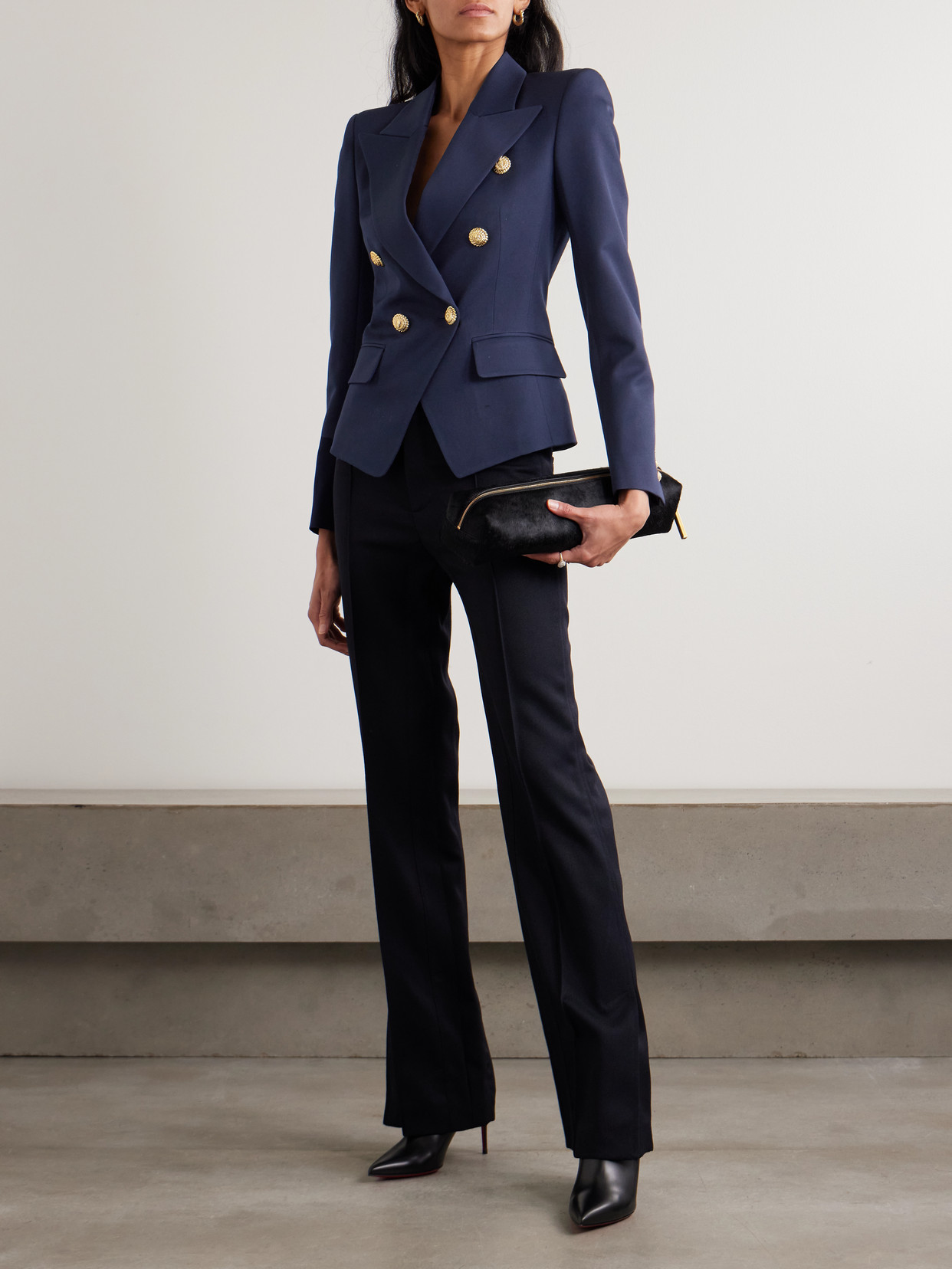 Balmain Double-breasted Grain De Poudre Wool Blazer In Blue