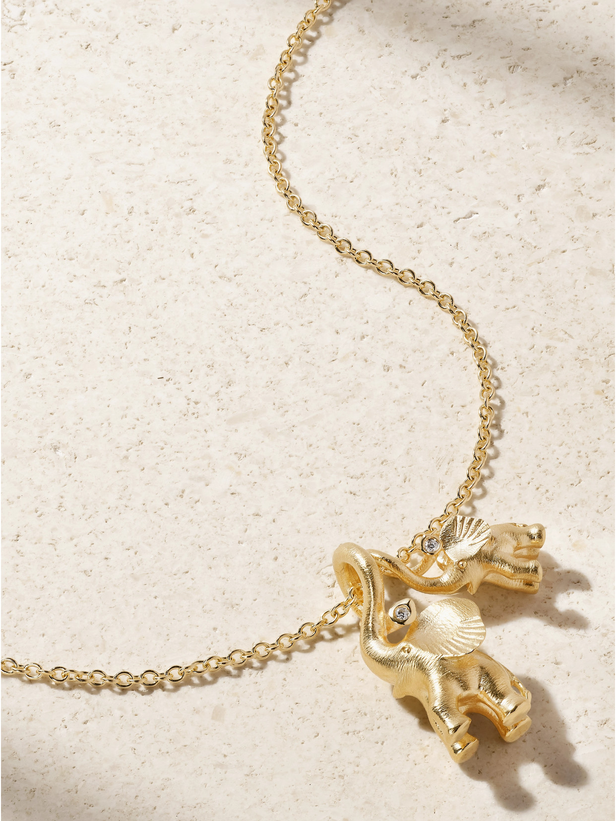Ole Lynggaard Copenhagen Double Elephant 18-karat Gold Diamond Necklace