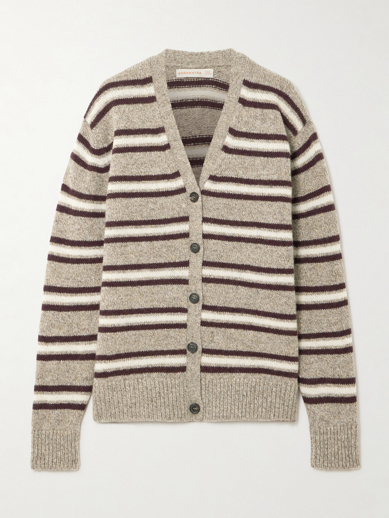 Daughter Striped Wool Cardigan In Animal Print